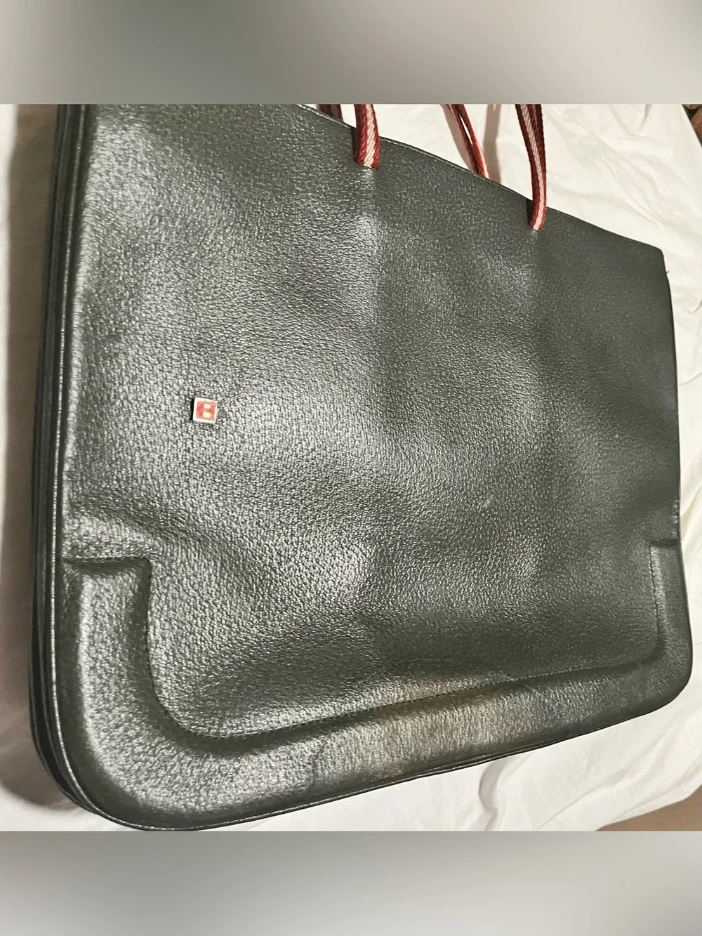 Bally Black Leather Tote Bag with Red Strap Accents